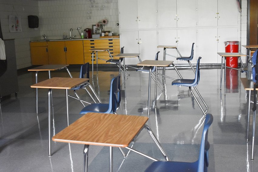 Empty desks at Heritage High School.